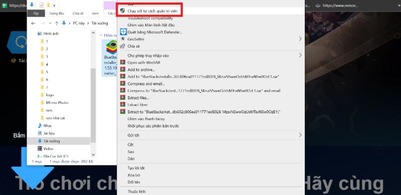 Mở file mới tải về với quyền Admin