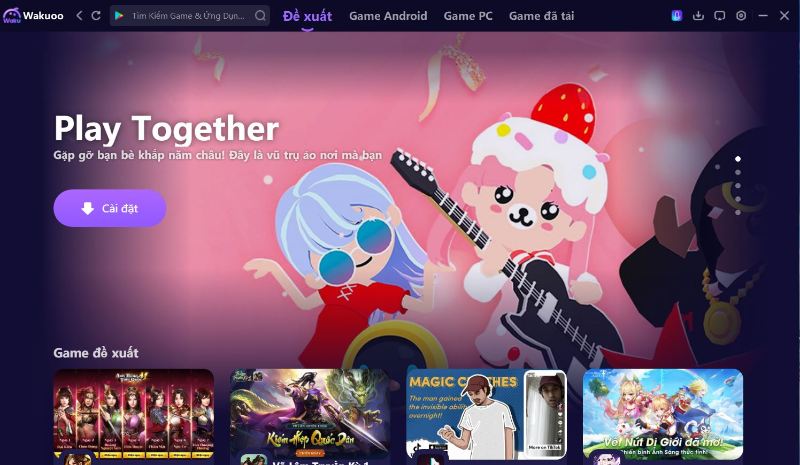 Giao diện giả lập Android Wakuoo khi tải xong