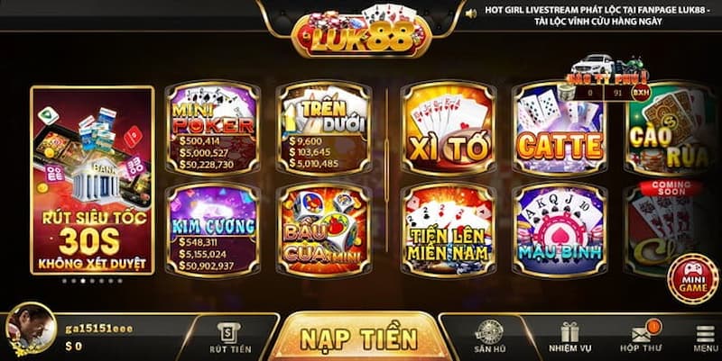Nạp /rút tiền tại cổng game Luk88